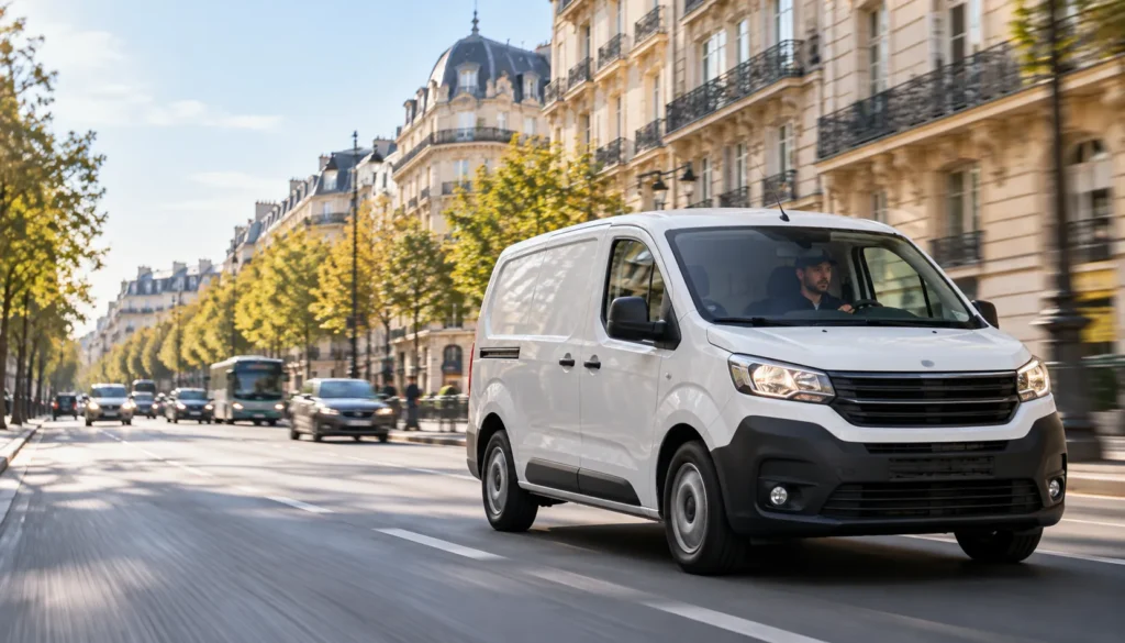 Utilitaire de livraison pour colis volumineux et palettes dans une rue de Paris