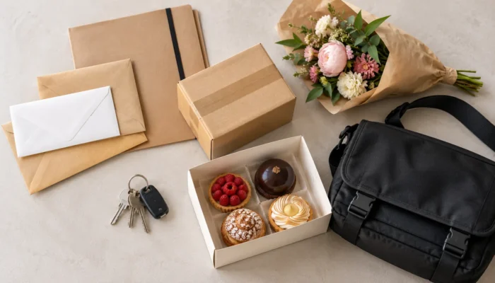 Plis, enveloppes, colis, clés, pâtisseries et bouquet de fleurs pouvant être livrés par coursier à Paris